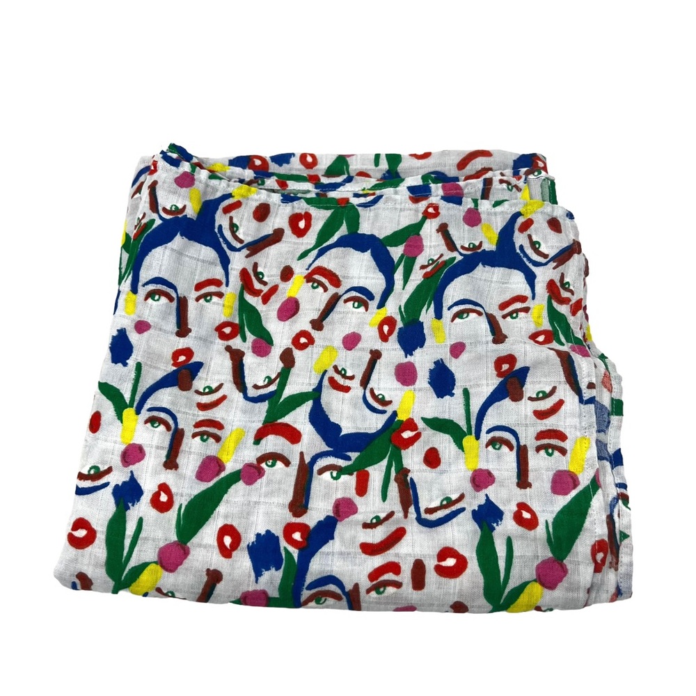 Cristina Martinez X Nordstrom Colorful Faces Graphic Shawl